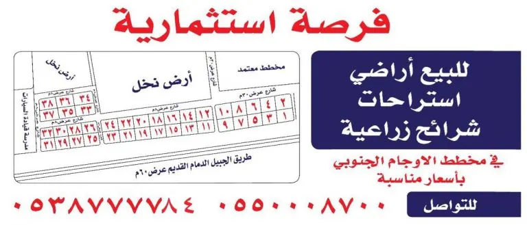 سارع قبل نفاذ اراضي الشرائح الزراعية بمخطط الأوجام بالقطيف