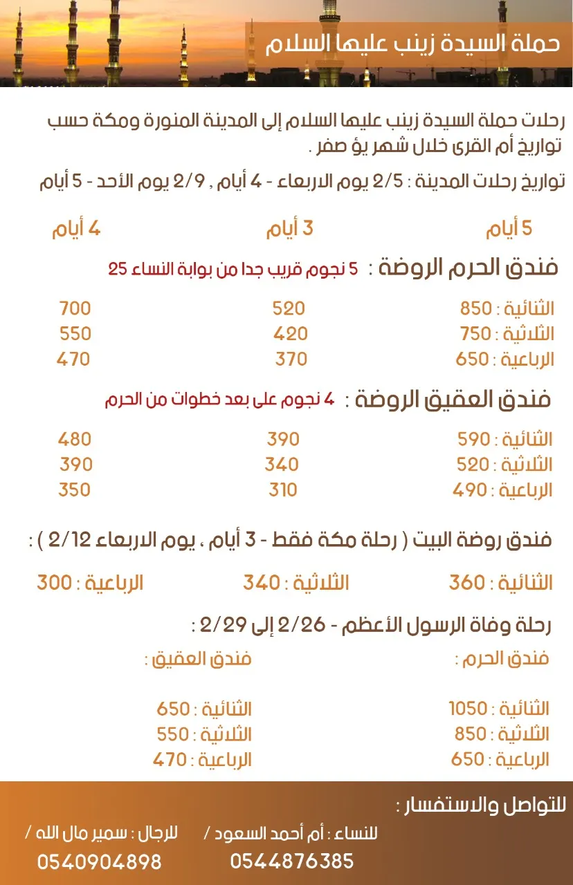 رحلات حملة السيدة زينب (ع) إلى المدينة المنورة ومكة المكرمة في شهر صفر 1439