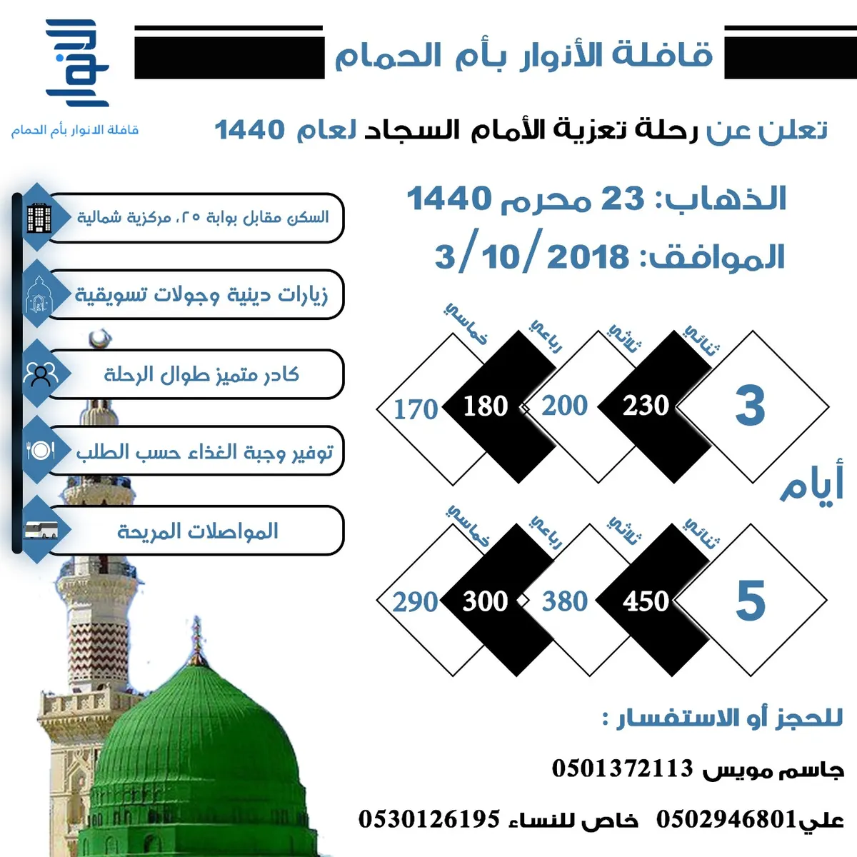 رحلة تعزية السجاد«ع» إلى المدينة المنورة مع «قافلة الأنوار» بأم الحمام