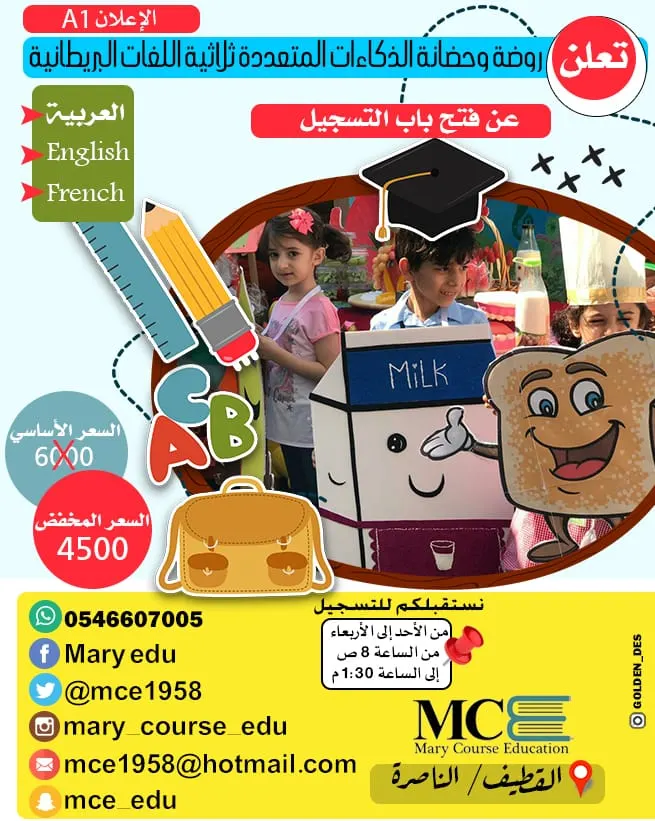آخر المقاعد لروضة الذكاءات المتعددة ثلاثية اللغات البريطانية بالناصرة