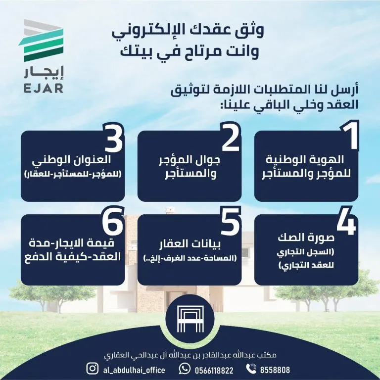 وثّق عقدك الإلكتروني وأنت مرتاح في بيتك لدى مكتب عبدالله عبدالقادر آل عبد الحى العقاري