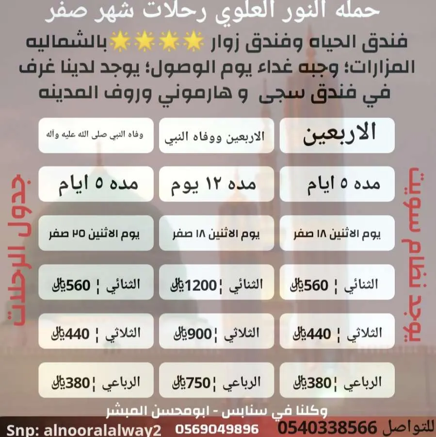حملة «النور العلوي» تُسيّر رحلاتها للمدينة المنورة في الأربعين ووفاة النبي الأعظم