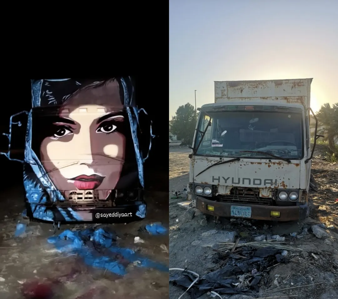 من القديح.. في عملية تجميلية استمرت 3 أيام.. الفنان ضياء العلوي يحول سيارة صدئة إلى أنثى فاتنة