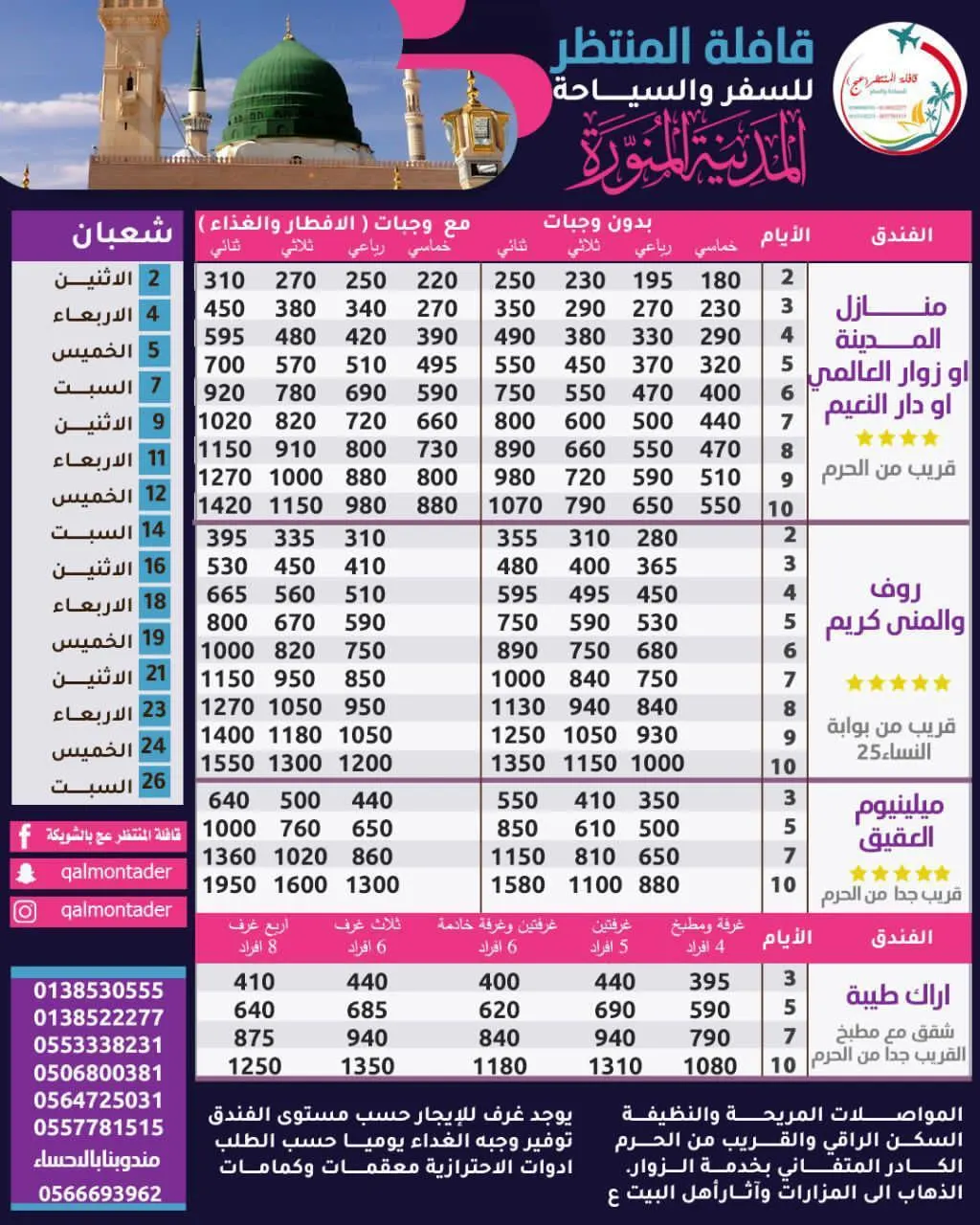 وكالة نور المنتظر تسيّر رحلاتها للمدينة المنورة والعمرة الشعبانية