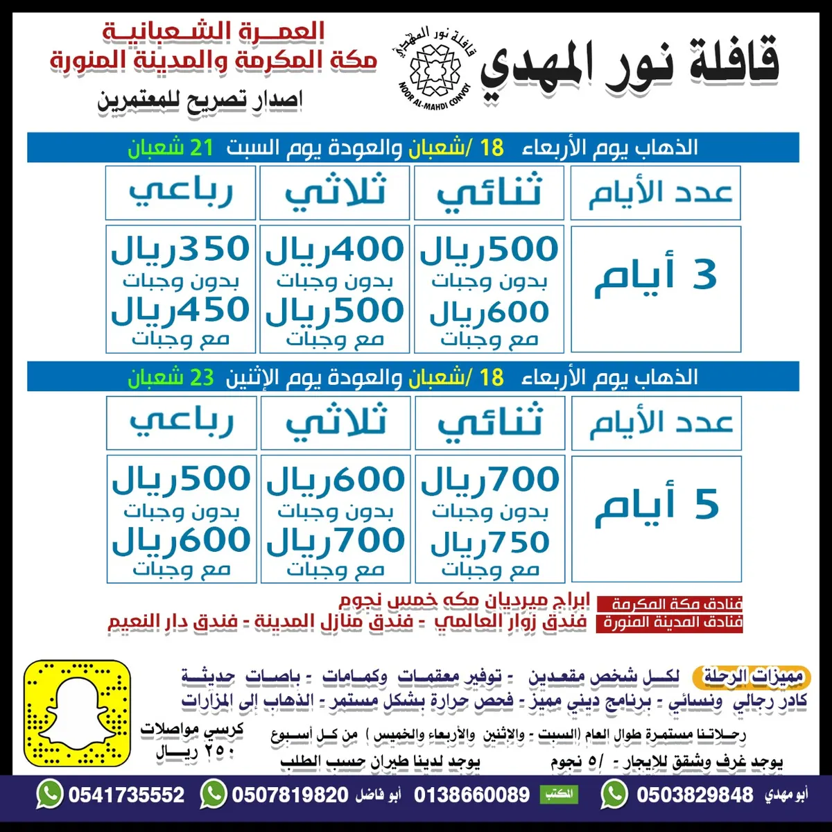 استمرار رحلات قافلة نور المهدي في شعبان إلى مكة المكرمة والمدينة المنورة والأحساء