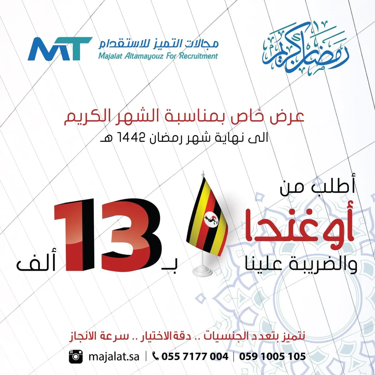الآن استقدم عاملة من أوغندا بـ13 ألف ريال مع «مكتب مجالات التميز»