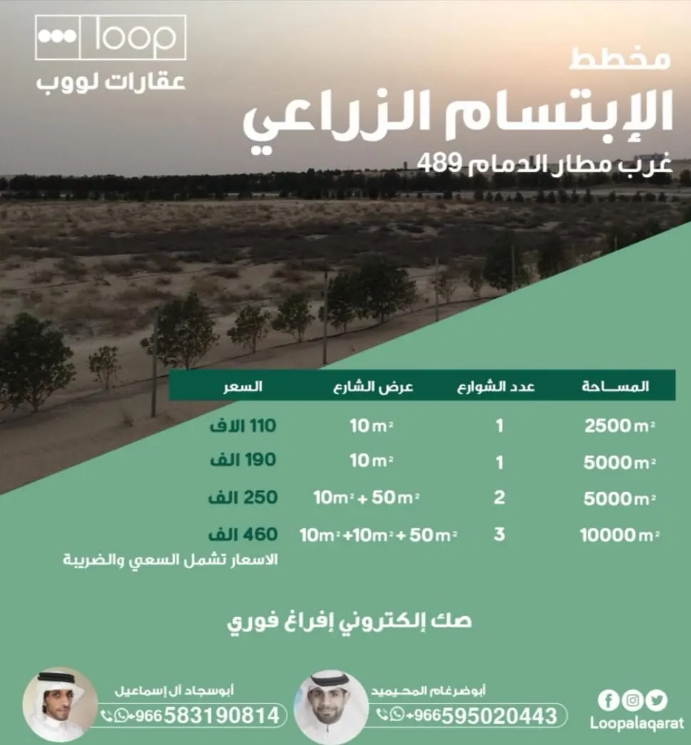 فرصة لا تفوّت.. احجز قطعتك الآن لدى مكتب عقارات «لووب» في «مخطط الابتسام الزراعي»