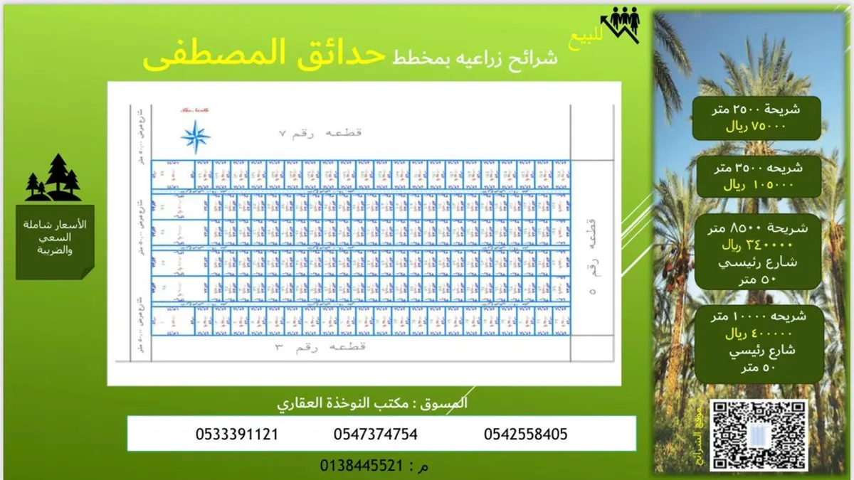 للبيع بأسعار مغرية.. شرائح زراعية في مخطط «حدائق المصطفى» بغرب المطار