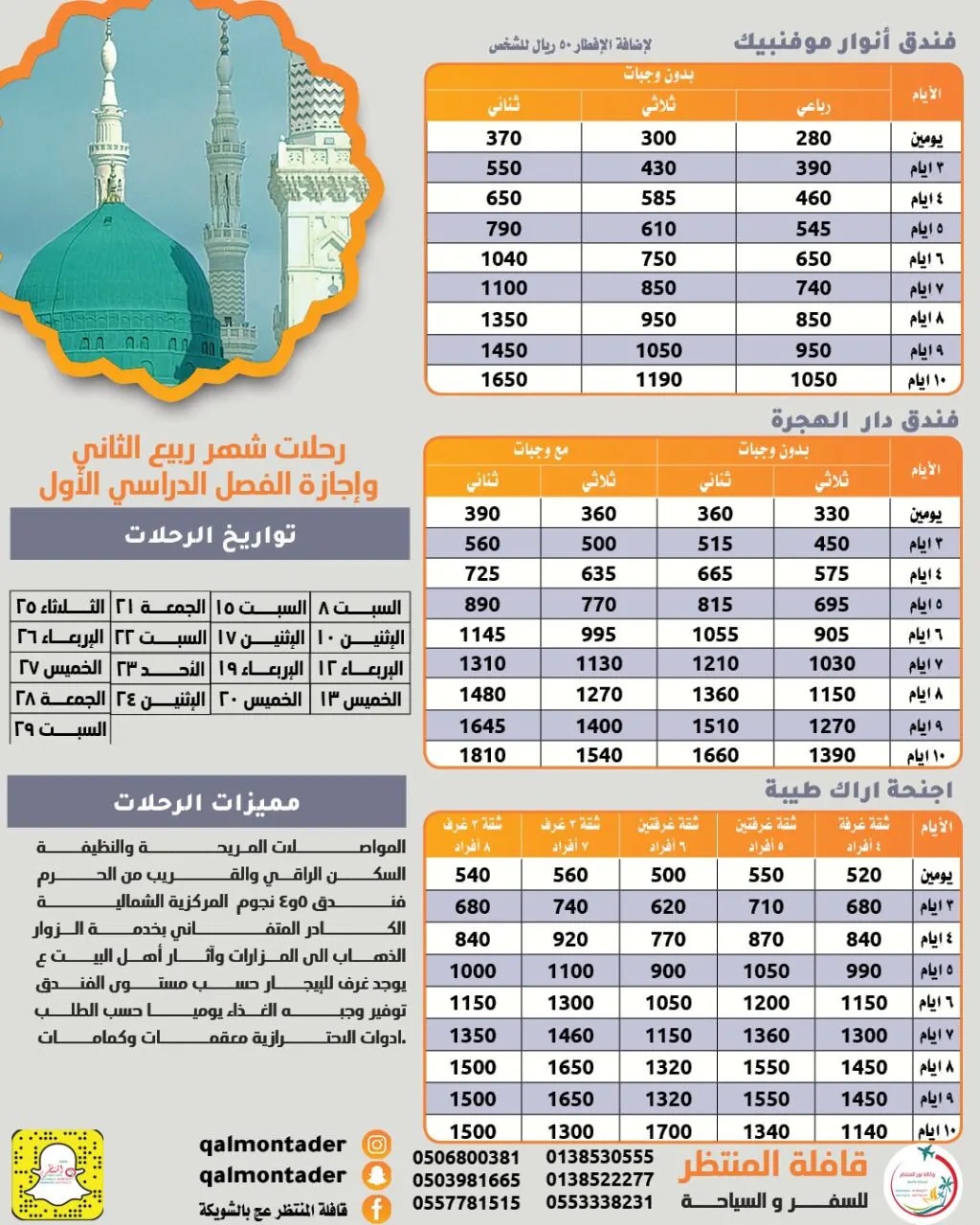 قافلة المنتظر تسيّر رحلاتها إلى المدينة المنورة ومكة المكرمة وأبها والأحساء في شهر ربيع الثاني 1443هـ