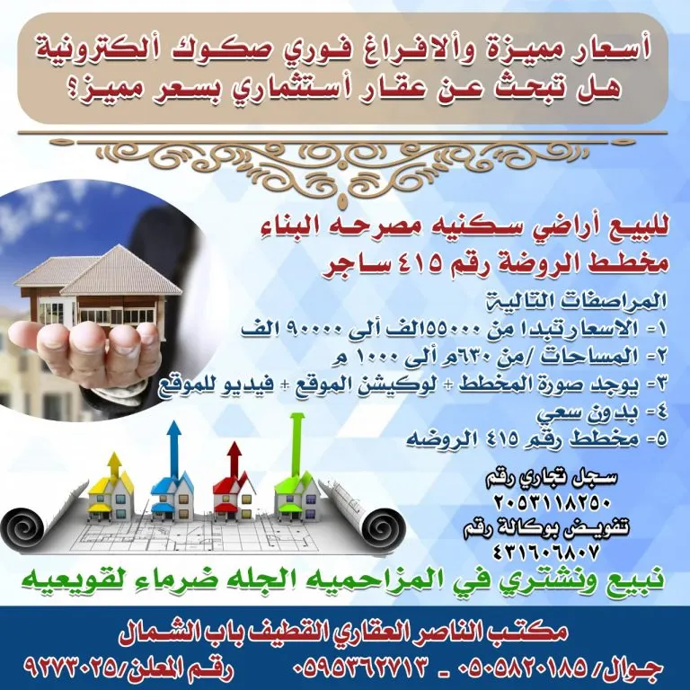 اغتنموا الفرصة بالاستثمار في أراض ساجر السكنية من مكتب الناصر العقاري