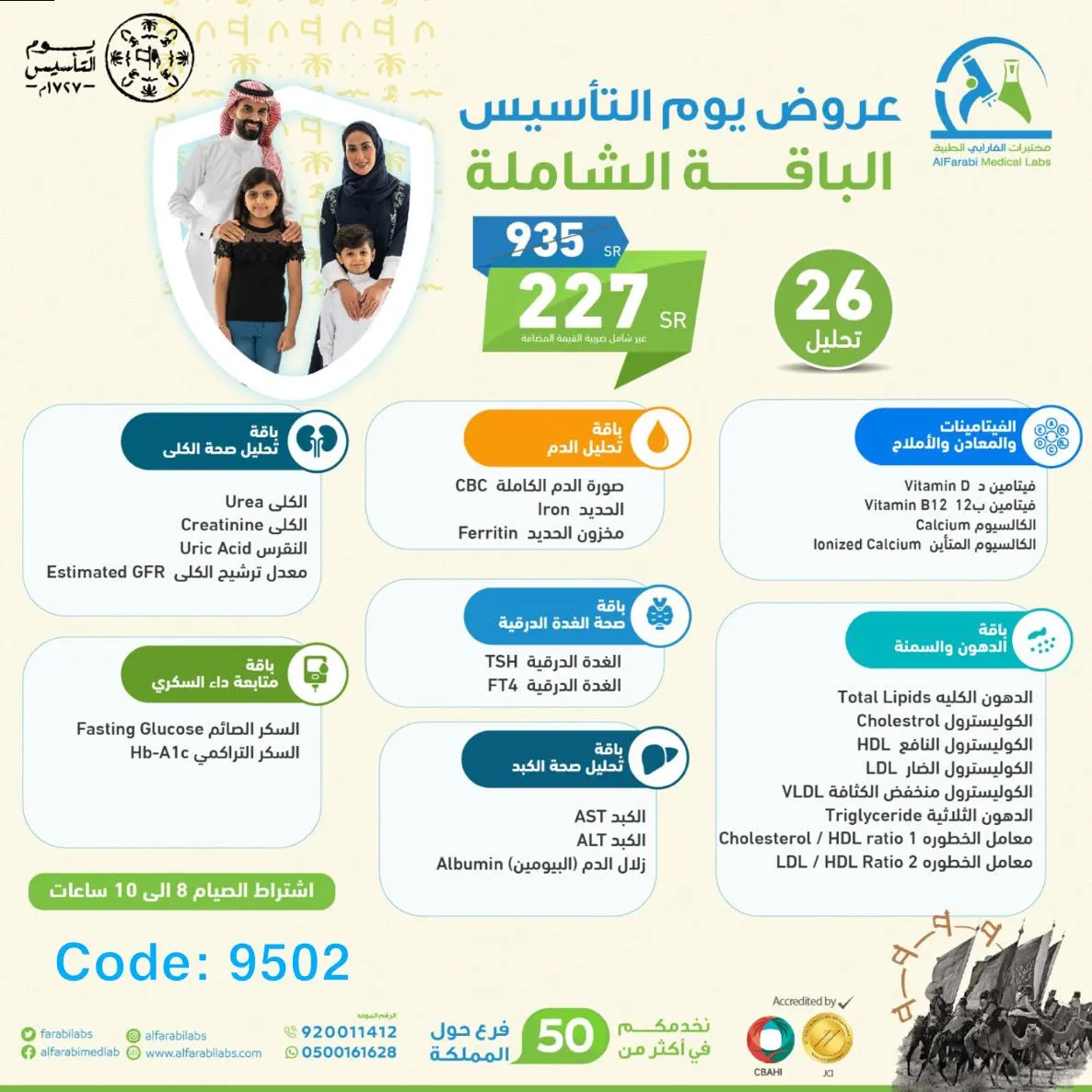 أسس لفحصك الشامل كما تريد.. في عروض التأسيس المميزة من «مختبرات الفارابي الطبية»