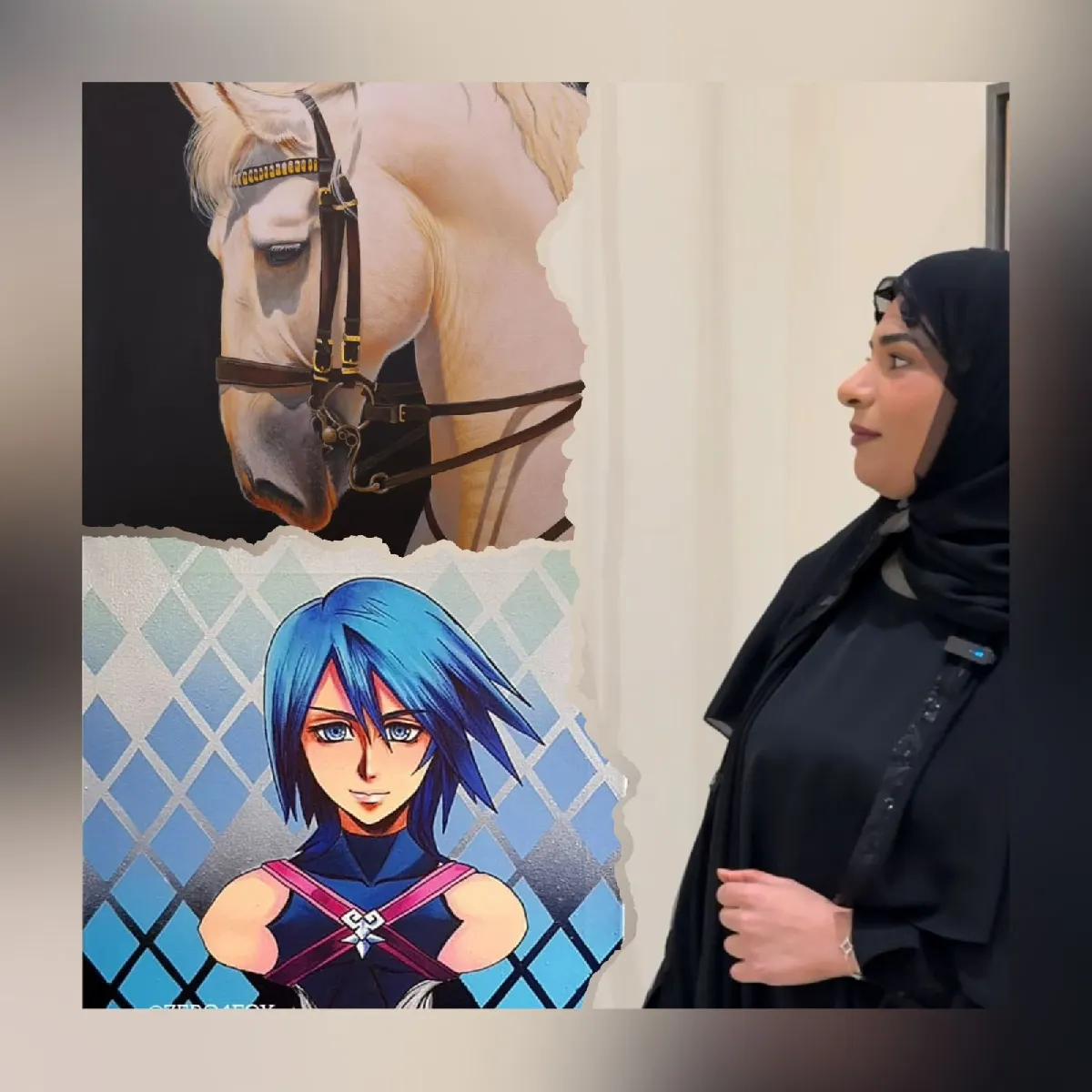 من الأنمي إلى لجام الحصان الأبيض… زهرة آل درويش تستعيد حضورها التشكيلي بلغة تجمع الذاكرة والقوة