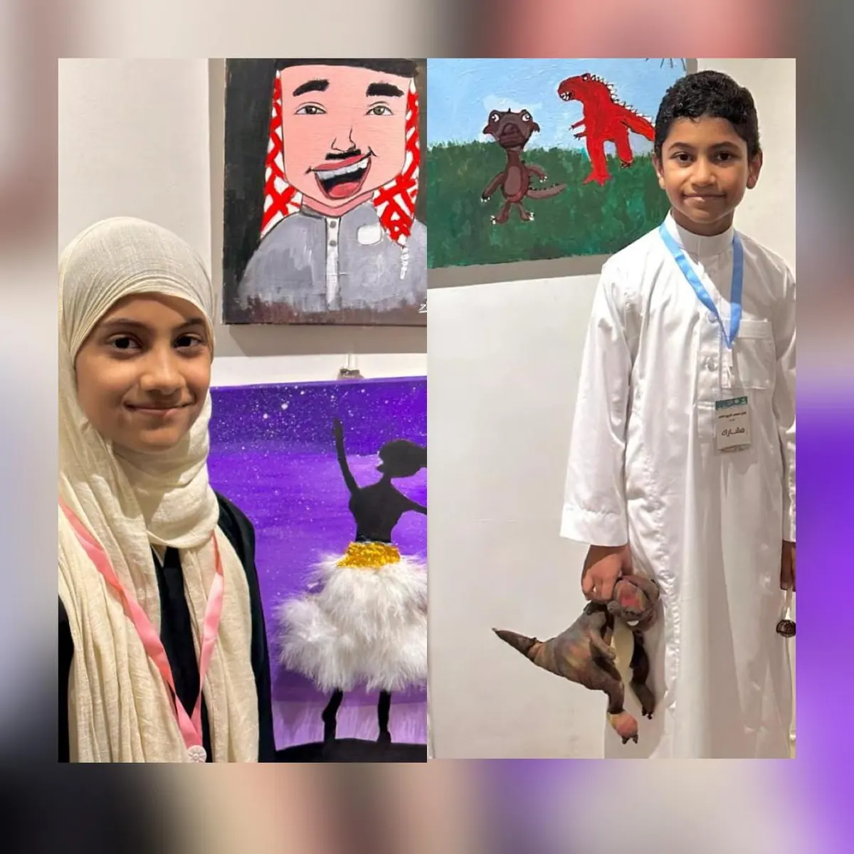من سنابس.. زينب والحسن الخير موهبتان.. ورثا الفن عن والدتهما التشكيلية وجسدا حبهما للبورتريه والديناصورات في جدران «مواهب صغيرة»