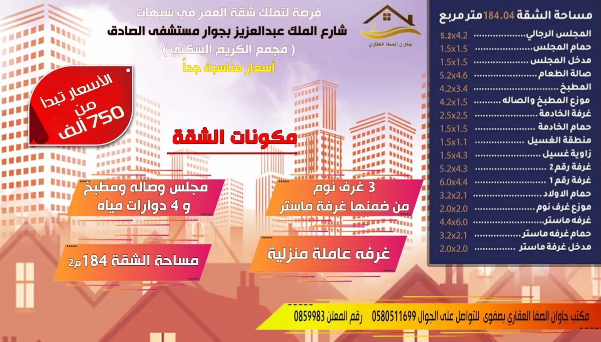 بدءًا من 750 ألف ريال.. فرصة لتمتلك شقة العمر بمجمع الكريم السكني