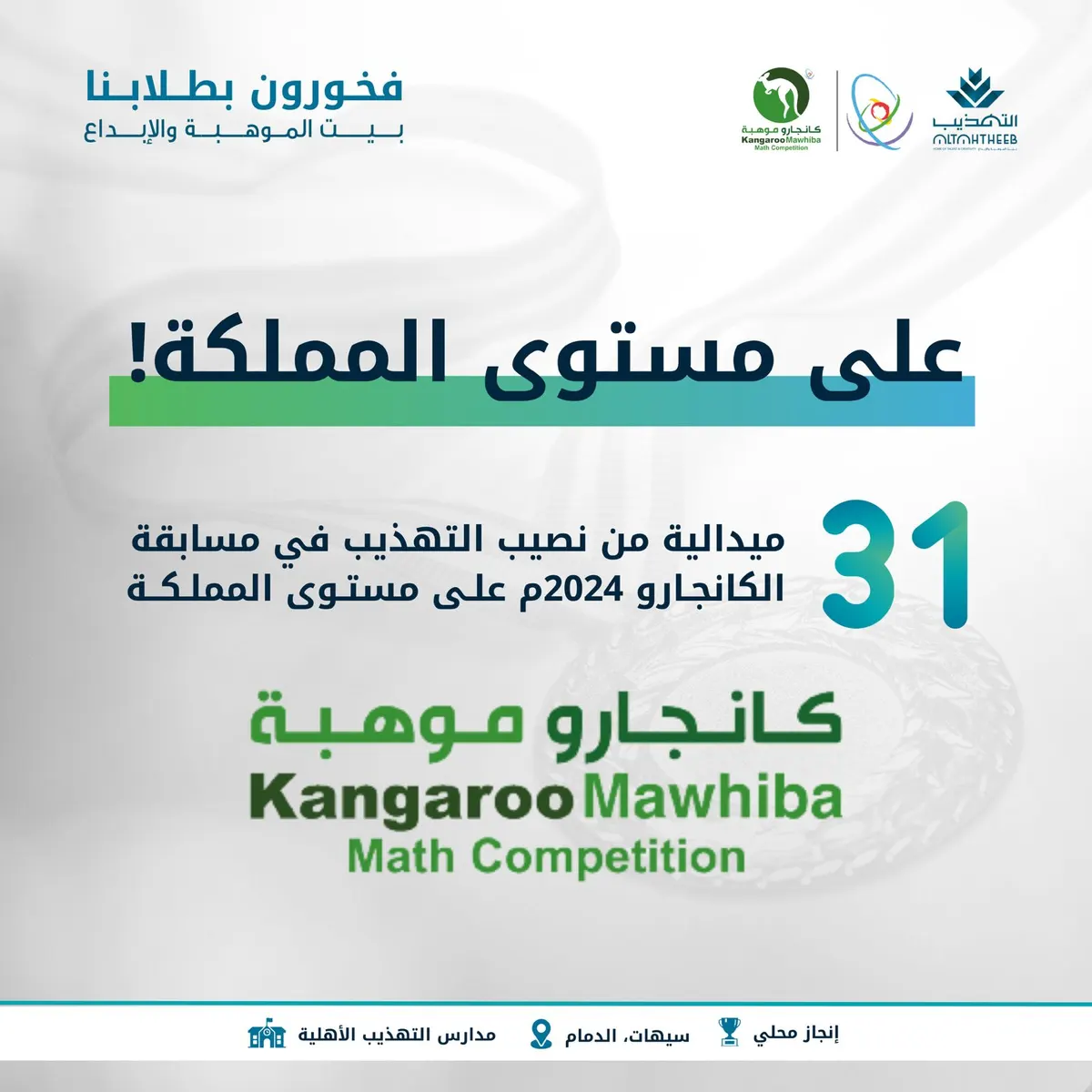 التهذيب تحقق 31 ميدالية في مسابقة كانجارو 2024م على مستوى المملكة