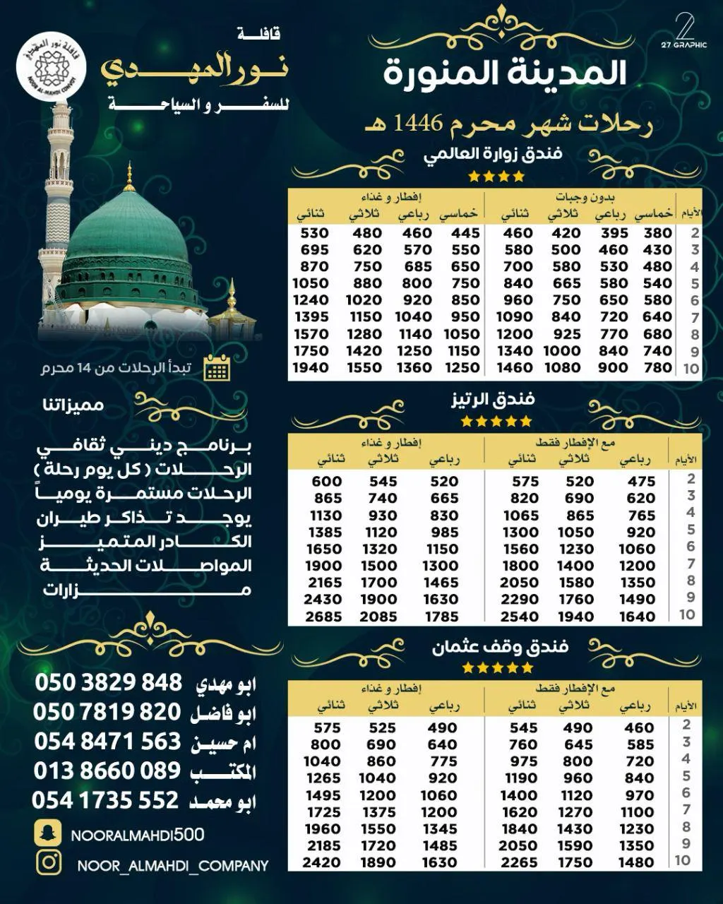 «قافلة نور المهدي» تُسير رحلاتها إلى المدينة المنورة والعراق في إجازة الصيف