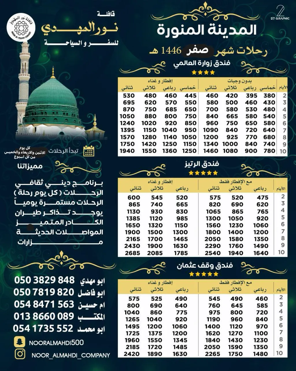 «قافلة نور المهدي» تُسير رحلاتها إلى المدينة المنورة والعراق في إجازة الصيف