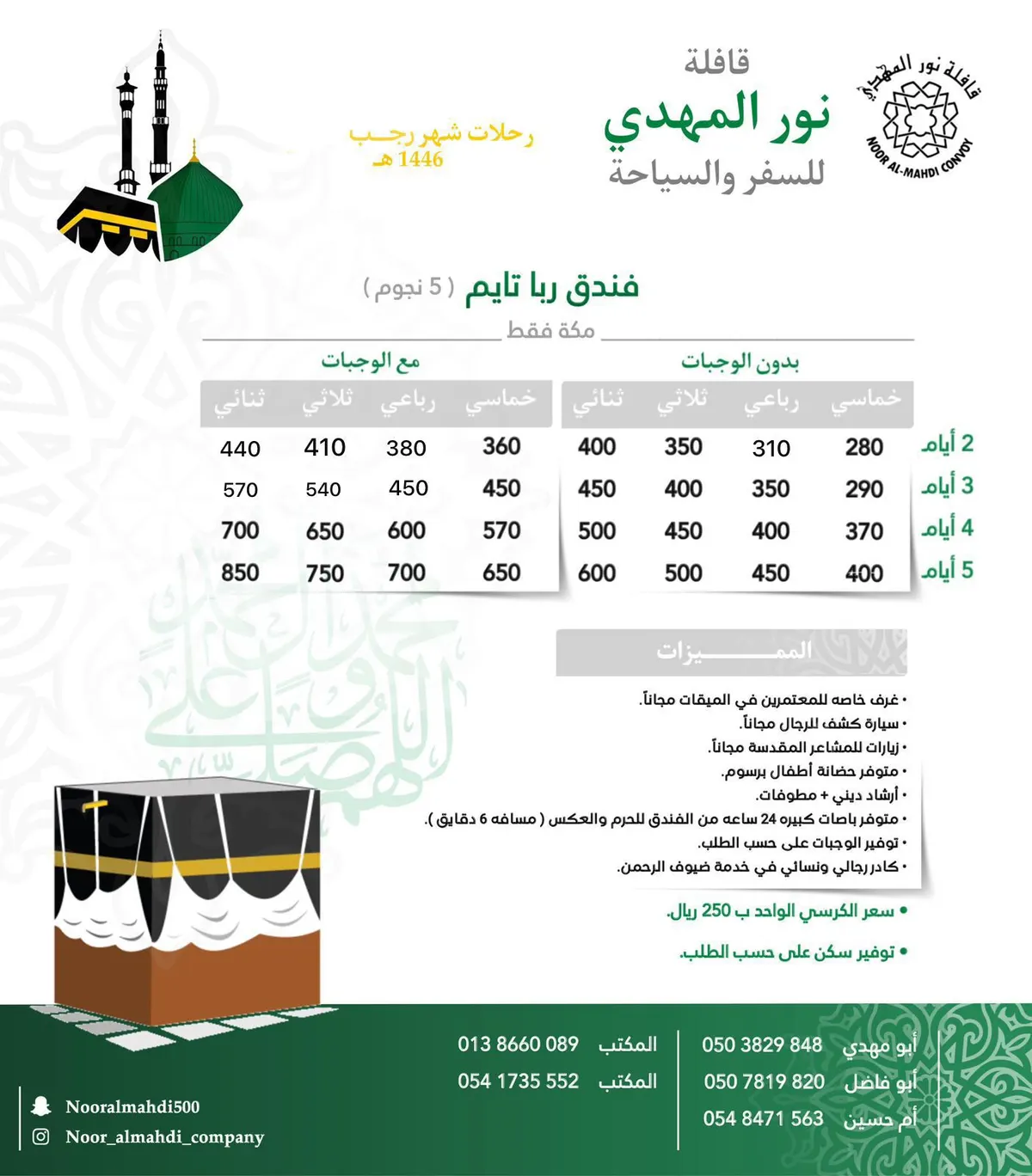 «قافلة نور المهدي» تُسير رحلاتها في شهر رجب إلى مكة المكرمة والمدينة المنورة