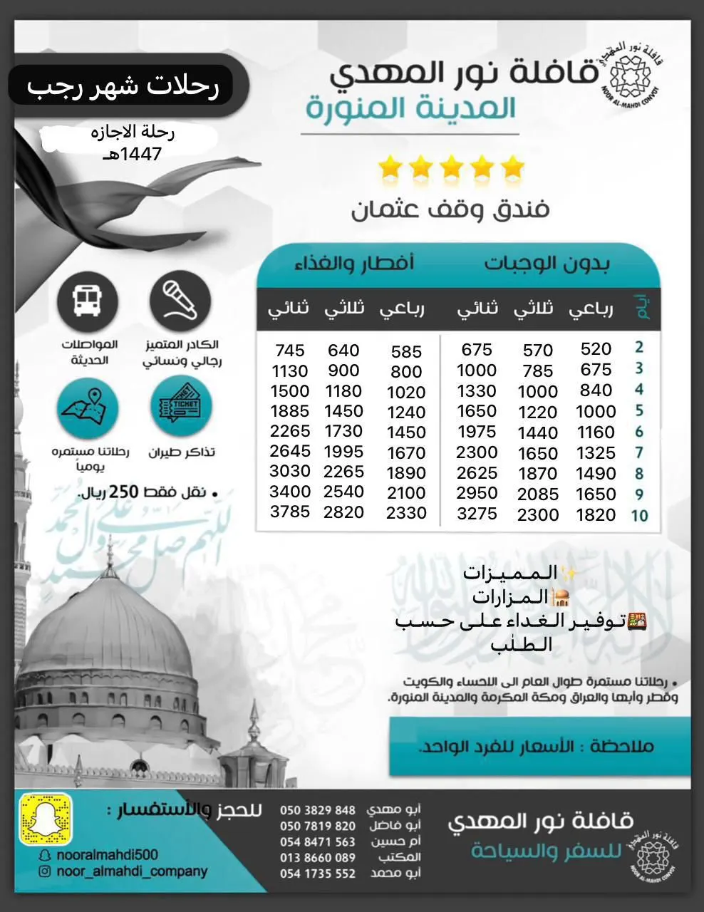 ​​​​​​​«قافلة نور المهدي» تُسير رحلاتها إلى «المدينة المنورة» و «الأحساء»