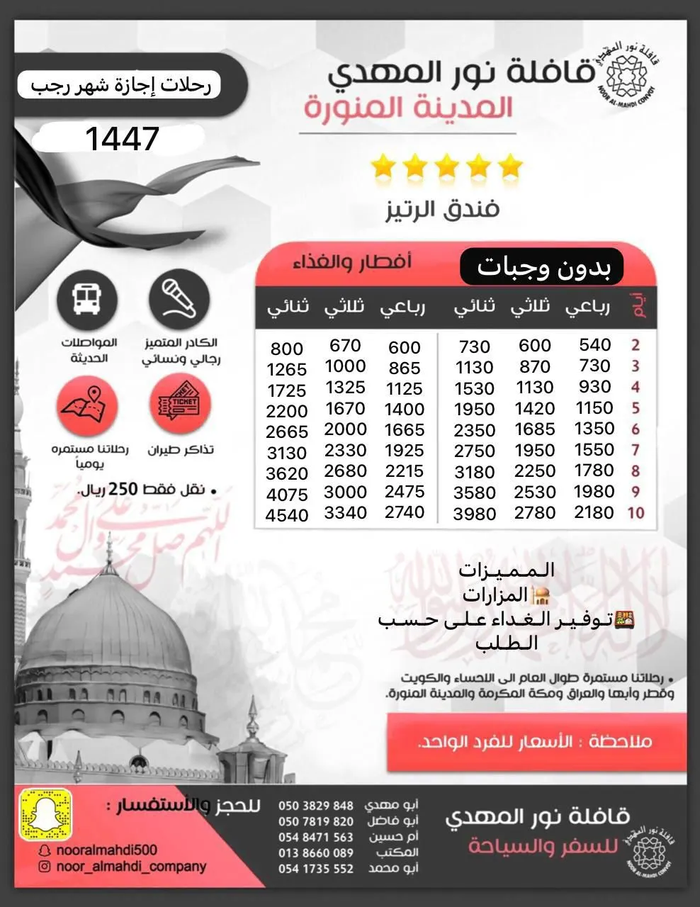 «قافلة نور المهدي» تُسير رحلاتها إلى «المدينة المنورة ومكة المكرمة» في شهر رجب