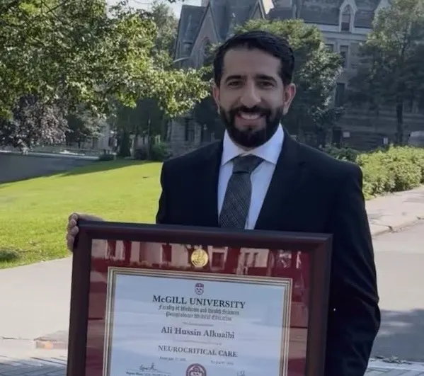 من أم الحمام.. «جامعة مكغيل» تمنح علي الكعيبي زمالة التخصص الدقيق في العناية الحرجة العصبية للكبار