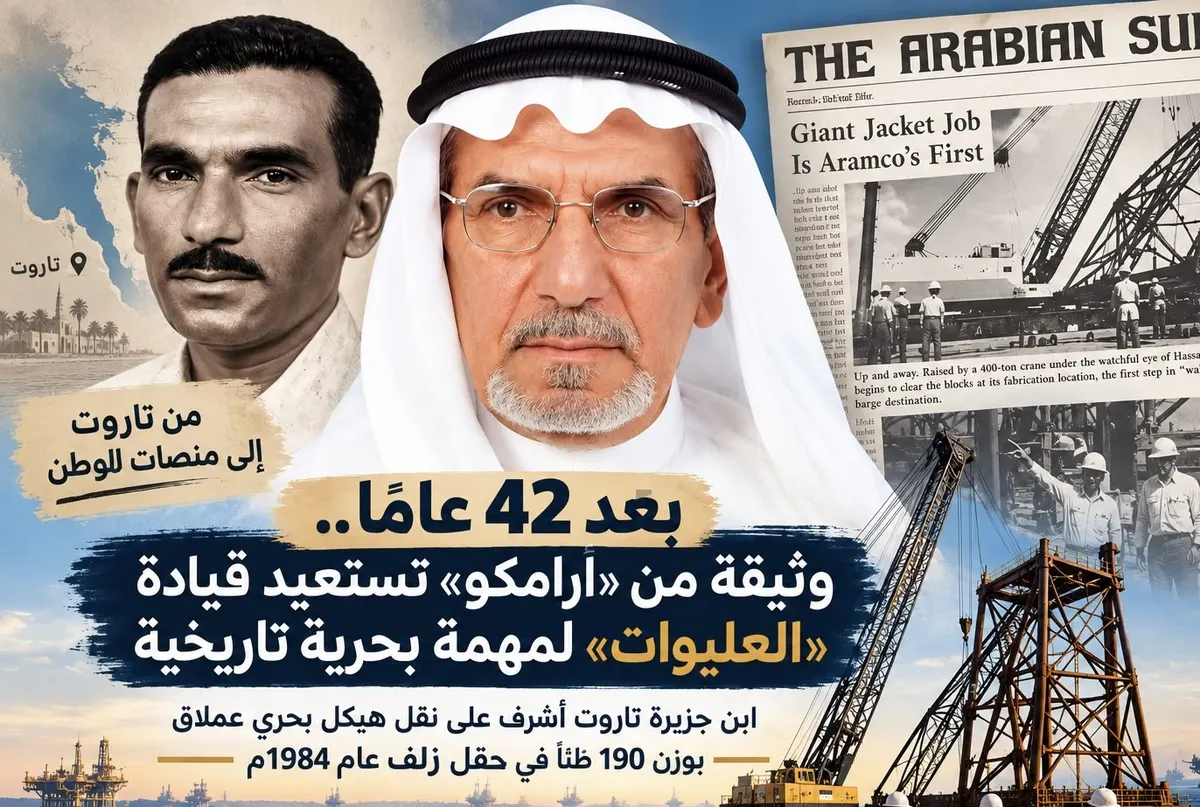 بعد 42 عامًا.. وثيقة من «أرامكو» تستعيد قيادة «العليوات» ابن تاروت لمهمة بحرية بوزن 190 طنًا