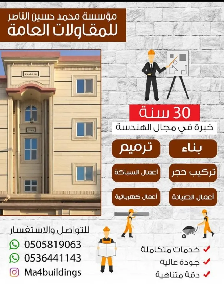 مؤسسة محمد حسين الناصر للمقاولات العامة.. نبني ونرمم بيتك على كيفك
