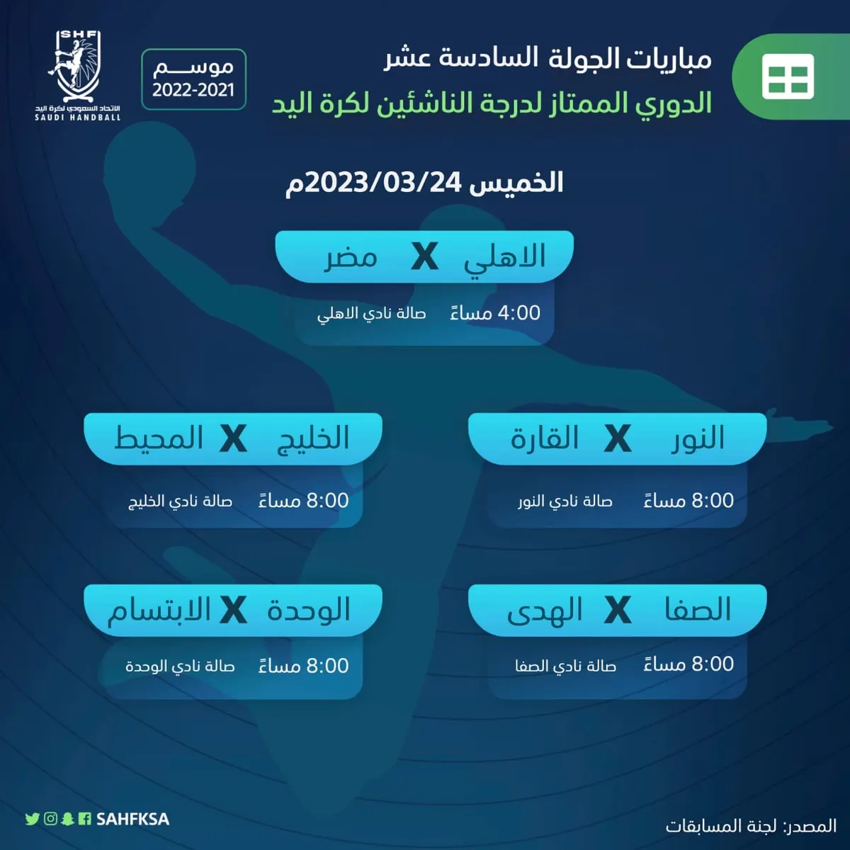 ‎كرة اليد.. نقطة واحدة تفصل ناشئي النور عن التتويج بلقب الدوري الممتاز