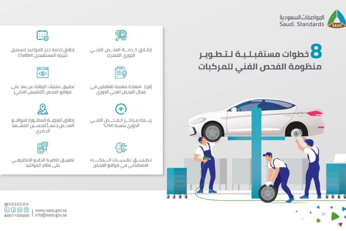 زيادة مراكز الفحص الفني للمركبات بمعدل 242 %