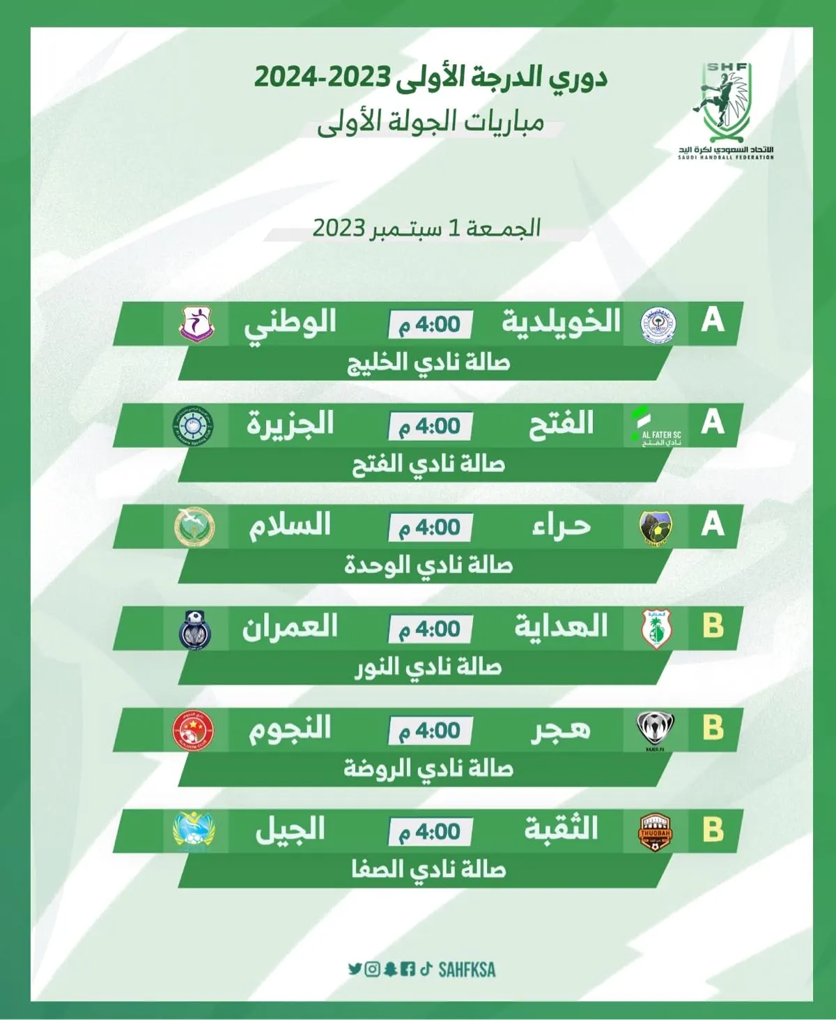 منافسات دوري أولى اليد تنطلق غداً ب 6 مواجهات