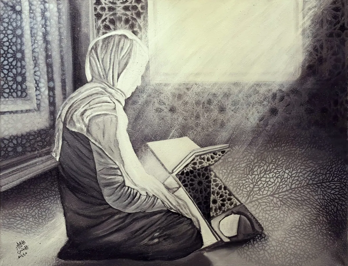 التشكيلية الجشي تعبر عن المشاعر الروحانية في «أبيض وأسود»