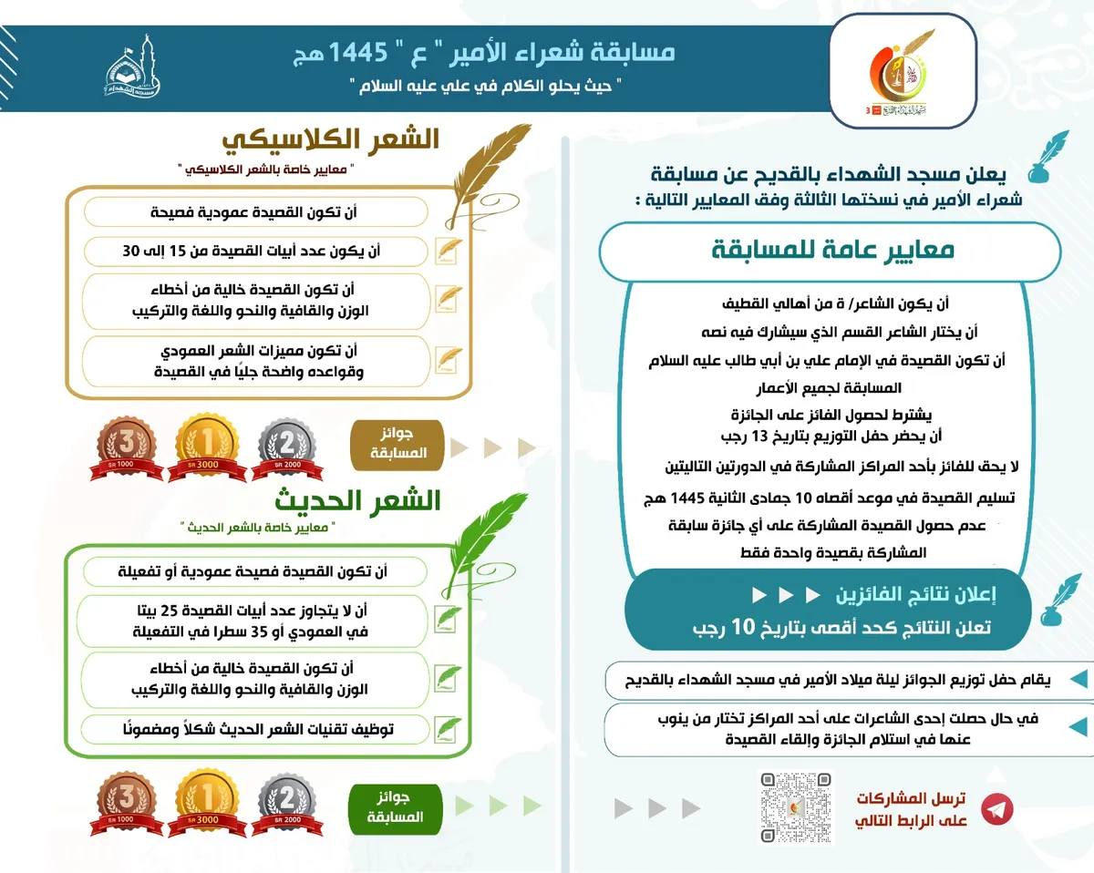 القديح.. مسابقة ”شعراء الأمير“ تستقبل المشاركات حتى 10 جمادى الثانية