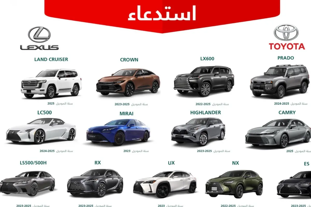 استدعاء 33,250 مركبة تويوتا ولكزس لخلل بالكاميرا