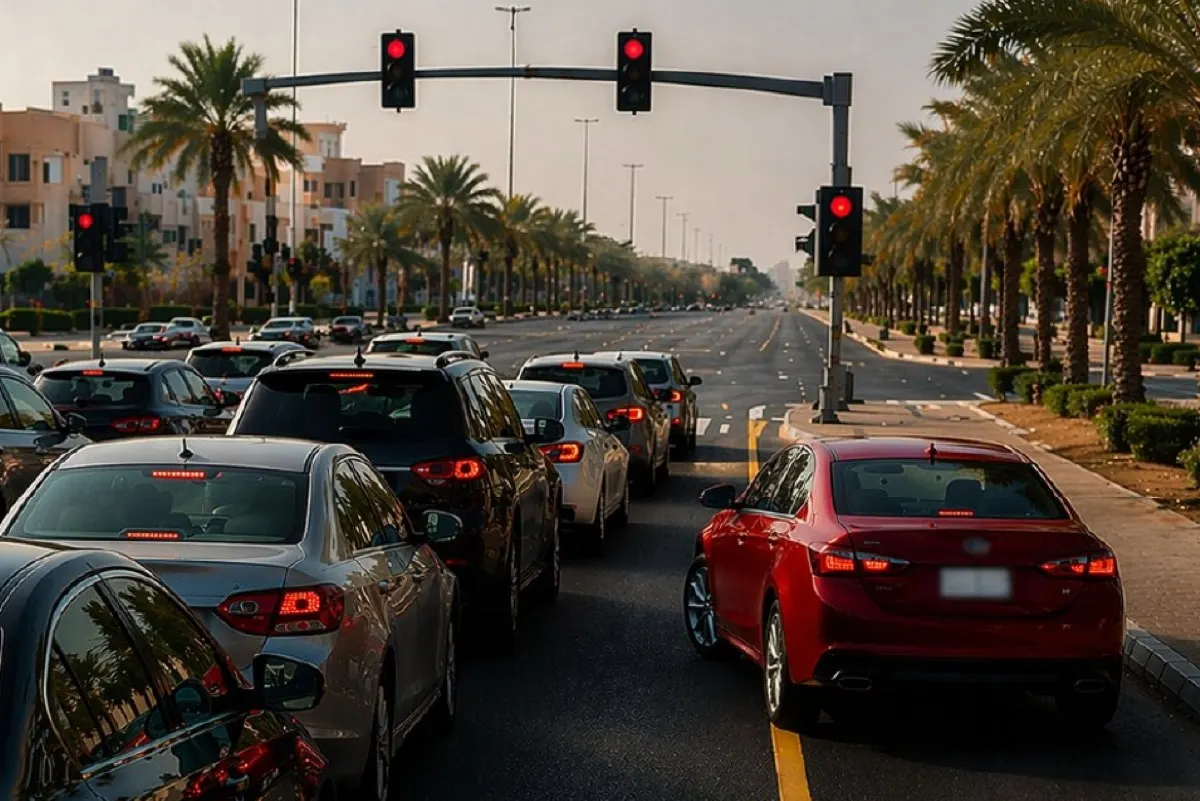 300 ريال غرامة تجاوز أرتال المركبات عبر كتف الطريق