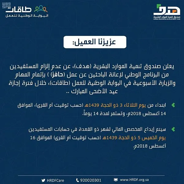 حافز: إيداع مخصص ذو القعدة.. الخميس