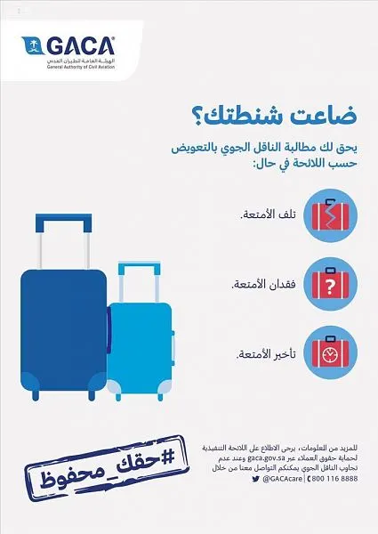 الطيران المدني: 5.2 ريال قيمة الوحدة إذا فُقدت أمتعة المسافرين
