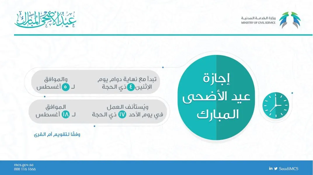 12 يوماً لموظفي الحكومة في إجازة عيد الأضحى