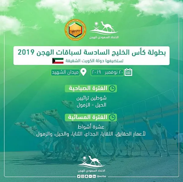 المملكة تشارك في بطولة الخليج السادسة لسباقات الهجن بالكويت