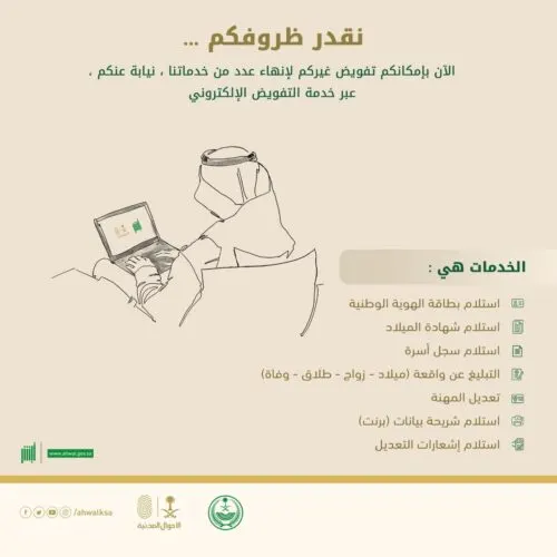 الأحوال المدنية تصدر “التفويض الالكتروني” عبر “أبشر”