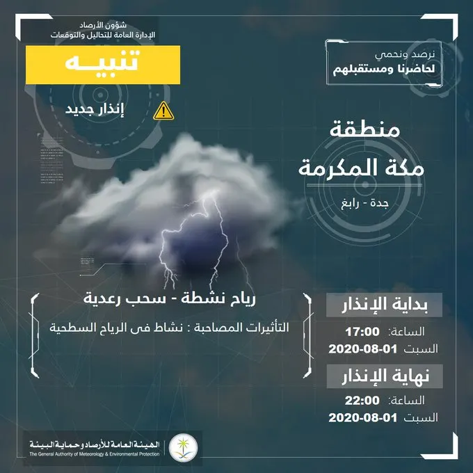 “زعازيع” وأمطار رعدية تستهدف المشاعر المقدسة و3 مناطق سعودية أخرى