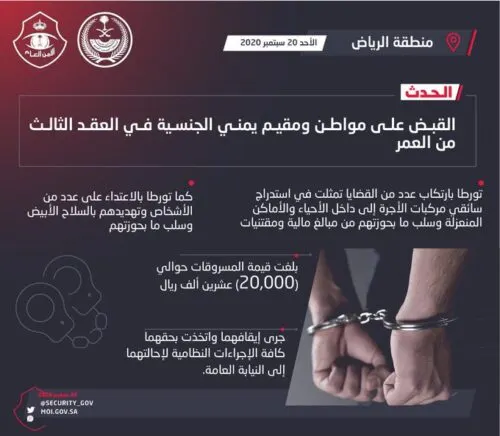 سعودي ويمني يسلبان 20 ألفاً من سائقي الأجرة باستخدام السلاح الأبيض