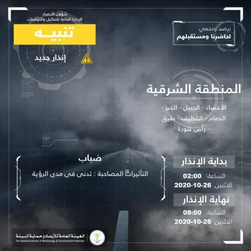 “الأرصاد”: ضباب اليوم الاثنين يستمر حتى الثامنة صباحاً