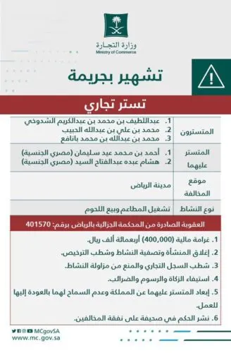 التشهير بـ3 سعوديين تستروا على مصريين في تشغيل “بوفيه”