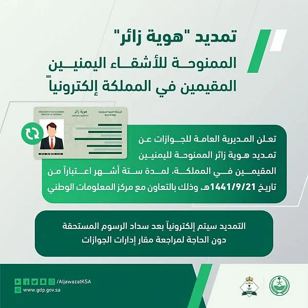 “الجوازات” تمدد “هوية زائر” لليمنيين إلكترونياً