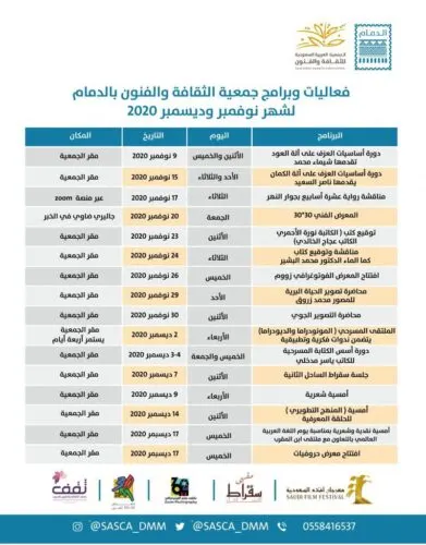 الدمام.. 20 فعالية ثقافية وفنية خلال نوفمبر وديسمبر
