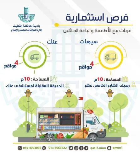 فرص استثمارية لإنشاء عربات “فود ترك” في سيهات وعنك