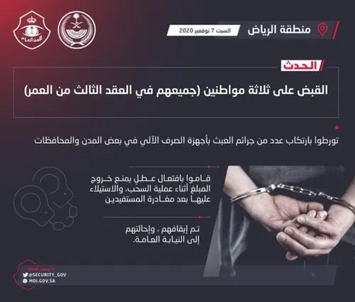 3 شبان يدعون وجود أعطال في ماكينات “ATM” لسرقة الأموال