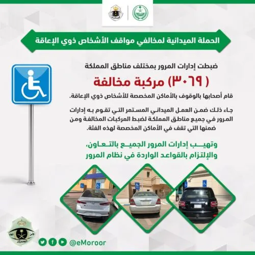 3 آلاف قائد مركبة توقفوا بالأماكن المخصصة لذوي الإعاقة