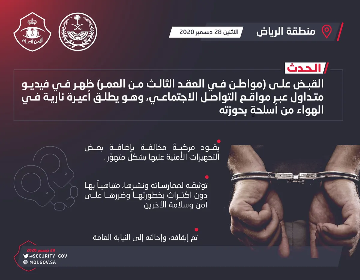 فيديو يُوقع بمواطن أطلق النار في الهواء الطلق مُتباهياً