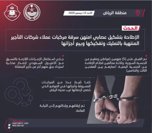 عصابة سعودية سورية يمنية تسرق سيارات شركات التأجير